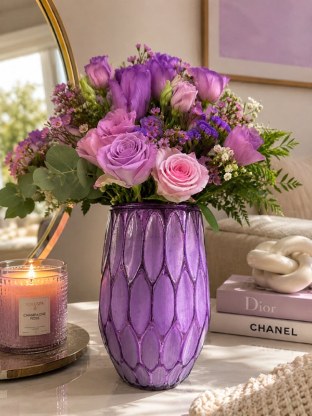 Purple glass metallic vase